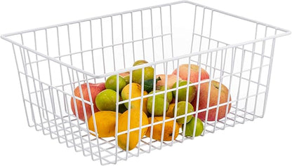 iPEGTOP Wire Storage Freezer Baskets, Set of 2 13.4" Household Organizer Storage Bins Fridge Basket Rack with Handles for Kitchen Cabinets, Pantry, Office, Bathroom Organization - White