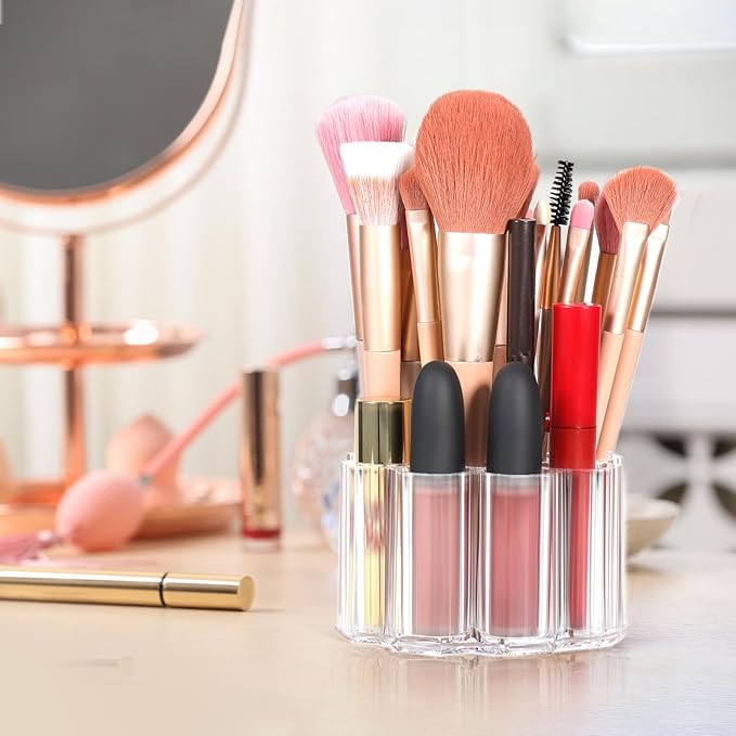 Divided Makeup Brush Organizer 12 Deep Slots Clear Acrylic Cosmetic Brushes Holder and Storage for Eye lines Pencils Toothbrush Lipstick on Bathroom Vanity Bedroom Countertop