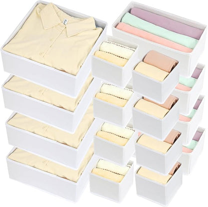 Fordonral 16 Pack Drawer Organizer Clothes, Foldable Fabric Dresser Organizer Closet Organizers and Storage Box for Underwear,Folded Clothes,Baby Clothing,Socks,Bra,Towels,Ties(White)