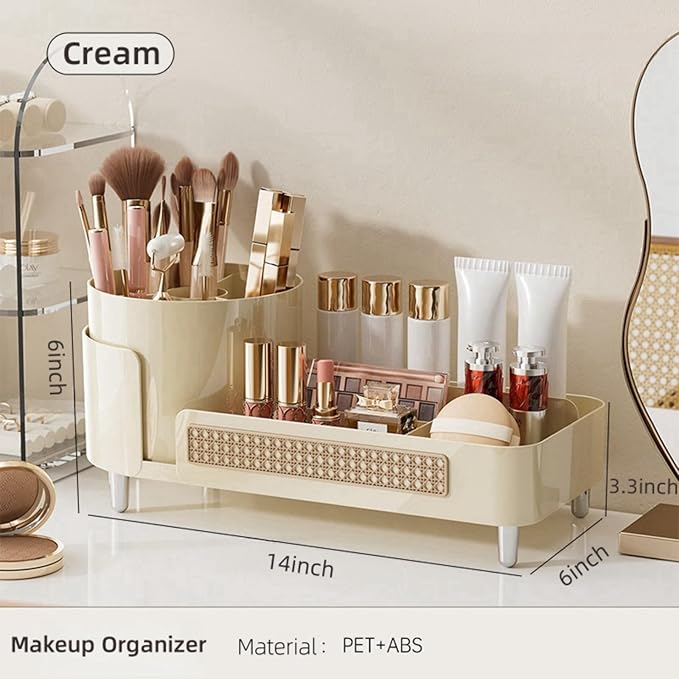 Booklov Rotating Makeup Caddy Organizer for Vanity, Large Capacity Cosmetic Display Case, Countertop Beauty Storage Holder for Skincare, Brush Eyeliner Lipstick, Counter Table Organization, Cream