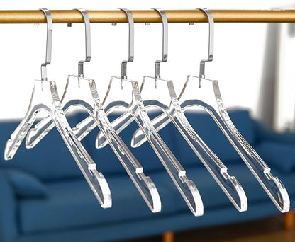 Besser 15 Pack Acrylic Hangers Gold Acrylic Hanger with Clips Premium Quality Crystal Clear Hangers Luxury Dress Suit Hangers(Silver Hook)