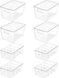 Vtopmart 8 Pack Clear Plastic Storage Bins Set, 4 Large Pantry Organizer Bins with Lids & Handles and 4 Medium Snack Organizer Bins with 4-Compartment for Pantry, Kitchen, Fridge, Cabinet Organization