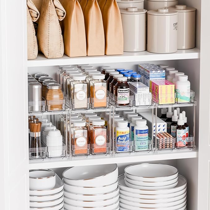 Yieach 2 Tier Sliding Spice Racks for Cabinets,2 Pack 10.4'' Deep Narrow Vertical Spice Rack Pull Out for Inside Cabinets,Kitchen,Pantry,Cupboard Seasoning,Jar Organizer and Medicine Cabinet Storage