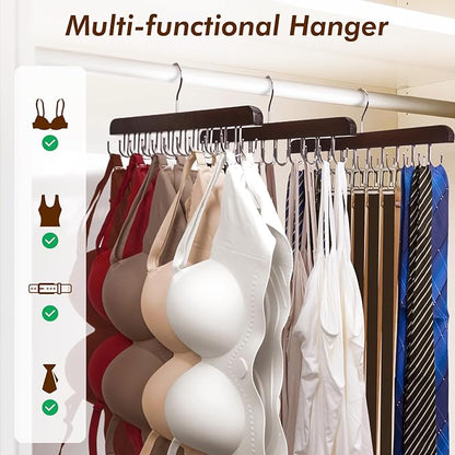 HOUSE DAY Belt Hanger for Closet 2 Pack, 40 Hooks Bra/Tie/Tank Top Hanger, Space Saving Hangers Storage Max 40 Belts/Ties, Sturdy Wooden Belt Rack Closet Accessories