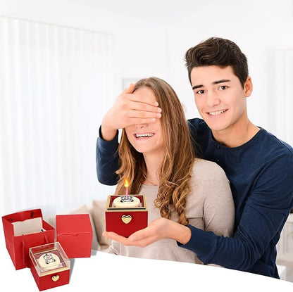 Rotating jewelry box, pop-up surprise gift box, romantic birthday surprise rotating necklace and ring box, Valentine's Day, birthday, anniversary, wedding gift (Red)