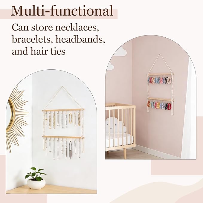Dahey Macrame Claw Clip Organizer, Hanging Hair Claw Clip Holder Storage Hair Accessories for Women Girls Jewelry Hanger Display Wall Decor for Bedroom Door Closet