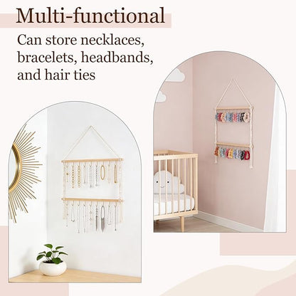 Dahey Macrame Claw Clip Organizer, Hanging Hair Claw Clip Holder Storage Hair Accessories for Women Girls Jewelry Hanger Display Wall Decor for Bedroom Door Closet