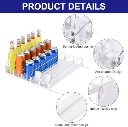 uxcell 5pcs Drink Organizer for Refrigerator, Self-Pushing Soda Can Organizer Width Adjustable Drink Dispenser Beverage Pusher for Fridge Pantry, White