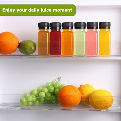 Moretoes 6pcs 2oz Plastic Shots Bottles with Caps, Plastic Juice Bottles with Lids, Clear Reusable Water Bottles, Ginger Shots, Leak Proof, Disposable Beverage Containers for Juicing, Smoothie, Milk