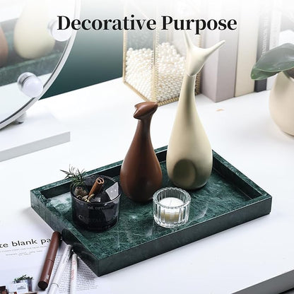 YMXYJM Real Natural Marble Tray for Bathroom, Genuine Marble Stone Vanity Tray, Luxury Storage Trays for Kitchen, Vanity, Home Decor, Dresser, Non-Resin/Non-Ceramic, 12"x 8"x 1.2", Dark Green