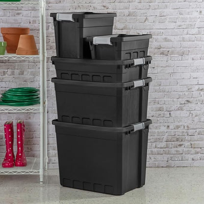 Sterilite 12-Pack Plastic Storage Bins with Lids, Stackable Containers, 27 Gallon, Black