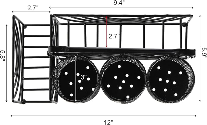 Metal Utensil Caddy with 5 Compartments, Black Mesh Silverware Caddy Organizer, Flatware Storage Holder for Napkins, Plates, Party, Camping, Picnic, Buffet, RV, BBQ, Kitchen, Countertop
