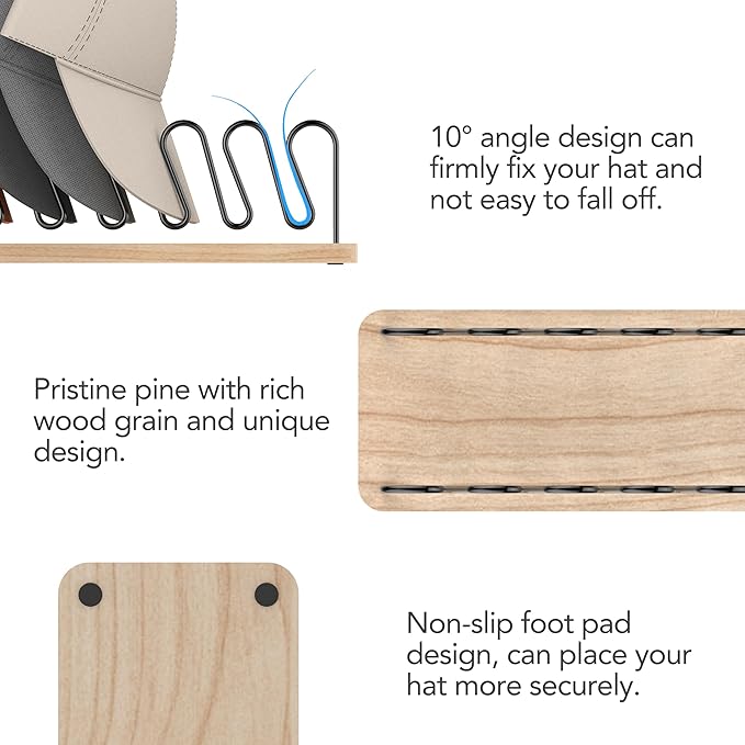 Hat Organizer for Baseball Caps 2 Pack, Premium Wood and Metal Design Hat Storage for 14 Baseball Caps, Tabletop Hat Racks for Closet, Dresser, Entrance (2PCS)