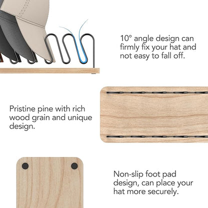 Hat Organizer for Baseball Caps 2 Pack, Premium Wood and Metal Design Hat Storage for 14 Baseball Caps, Tabletop Hat Racks for Closet, Dresser, Entrance (2PCS)