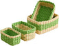 4PCS Woven Storage Baskets Set, Small Baskets for Organizing, Square Handwoven Paper Rope Organizer Bins for Shelves and Home Storage (Natural & Green)