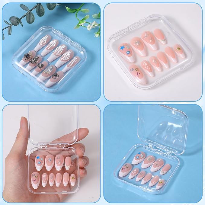 48 PCS Press On Nail Storage Box with 216 PCS Adhesive Nails Tapes, 3 X 3 Inch Press on Nail Case Nails Packaging for Presses Ons Acrylic Clear Nailes Display Box for Display Art Salon Supplies