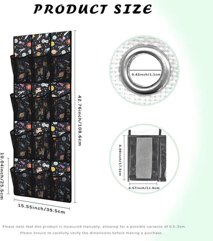 Astronaut Planets Behind Door Shoes Hang Holder Rack,Storage for Small Spaces,Over the Door Shoe Organizer with 12 Mesh Large Pockets