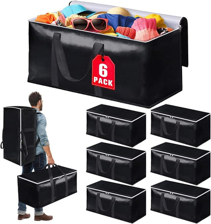 StoreHappily Heavy-Duty & Extra Capacity Moving Bags with Backpack Straps, Storage Totes with Double Zipper & Strong Handles, Packing Bags Alternative to Moving Boxes, Moving Supplies (6 Pack, Black)