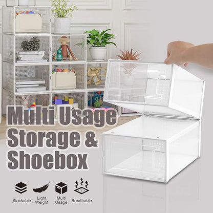 AJP Distributors 6 Collapsible Stackable Shoe Organizer Racks for Closets and Entryway Shoes Storage Cabinet Storage Bins Men Women Kids Guest Sneakers Clear Plastic Boxes Lids Small Medium Or Large