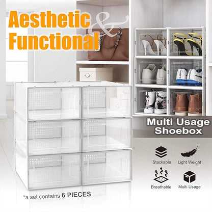 AJP Distributors 6 Collapsible Stackable Shoe Organizer Racks for Closets and Entryway Shoes Storage Cabinet Storage Bins Men Women Kids Guest Sneakers Clear Plastic Boxes Lids Small Medium Or Large