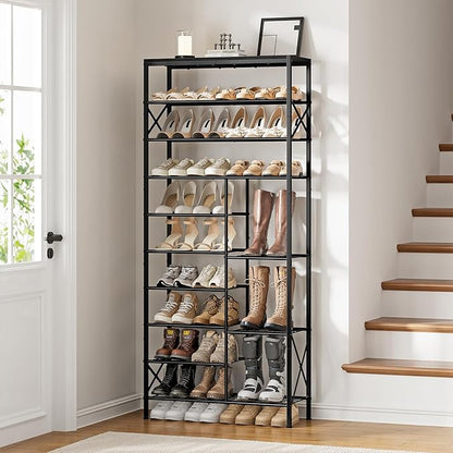 10-Tier Shoe Rack, Shoe Storage Organizer with Boots Storage, Large Capacity Shoe Shelf Holds 27-30 Pairs of Shoes, Durable and Stable, for Entryway, Closet, Hallway, Dorm Room, Black
