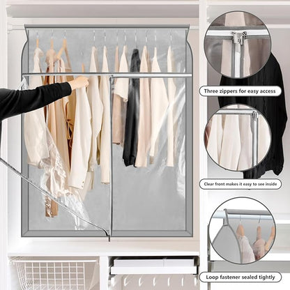 Garment Bags for Hanging Clothes Storage Closet Garment Rack Cover Dust Proof Coat Protector for Suits Jackets with Large Clear Window (Grey)