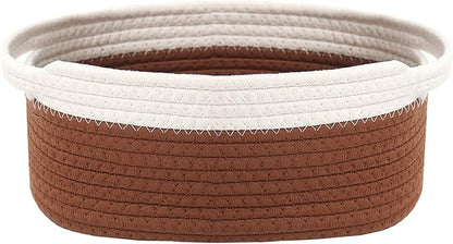 JMvicyroam Woven Basket,Small Rope Storage Bin with Handles & Ribbon Bag, Organizer for Shelves Closets,Gift Basket Empty for Birthday,Books,Dog Toys, White&Brown
