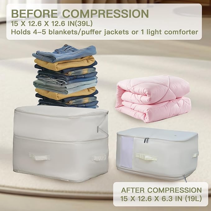 Four Oxford Cloth Comforter Storage Bags - Space-Saving, Large Capacity, Washable, Suitable for Storing Blankets and Bedding, Beige Color