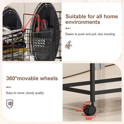 Wire Laundry Hamper Cart,Rolling Laundry Carts with Pull Handle,Black Tall Laundry Basket,Commercial Wire Laundry Hamper Cart-23.6 * 15.75 * 28 inches