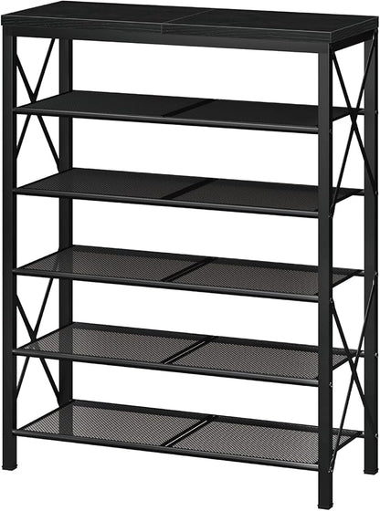 Shoe Rack for Entryway, 6 Tier Shoe Organizer with Mesh Shelves, Metal Shoe Storage for Closet Garage, Black