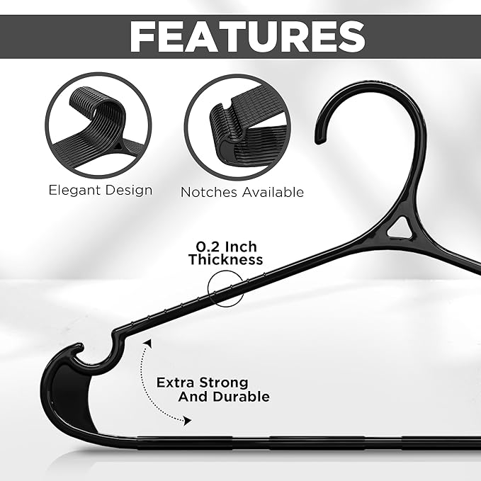 Utopia Home Clothes Hangers - Standard Plastic Hangers Space Saving - Durable Coat Hangers 50 Pack (Black)