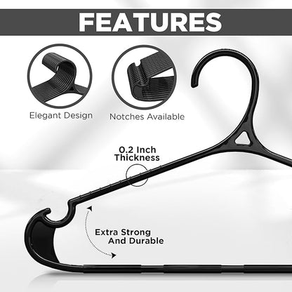 Utopia Home Clothes Hangers - Standard Plastic Hangers Space Saving - Durable Coat Hangers 50 Pack (Black)