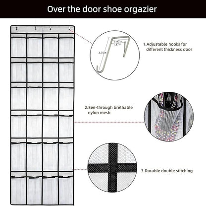 for Over The Door Shoe Organizer 24 Pocket Mesh Hanging Shoe Rack 2 Pack White 58x21, Shoe Storage, Hanging Organizer, 24 Pockets, 2 Pack, White Color, 58x21 Dimensions