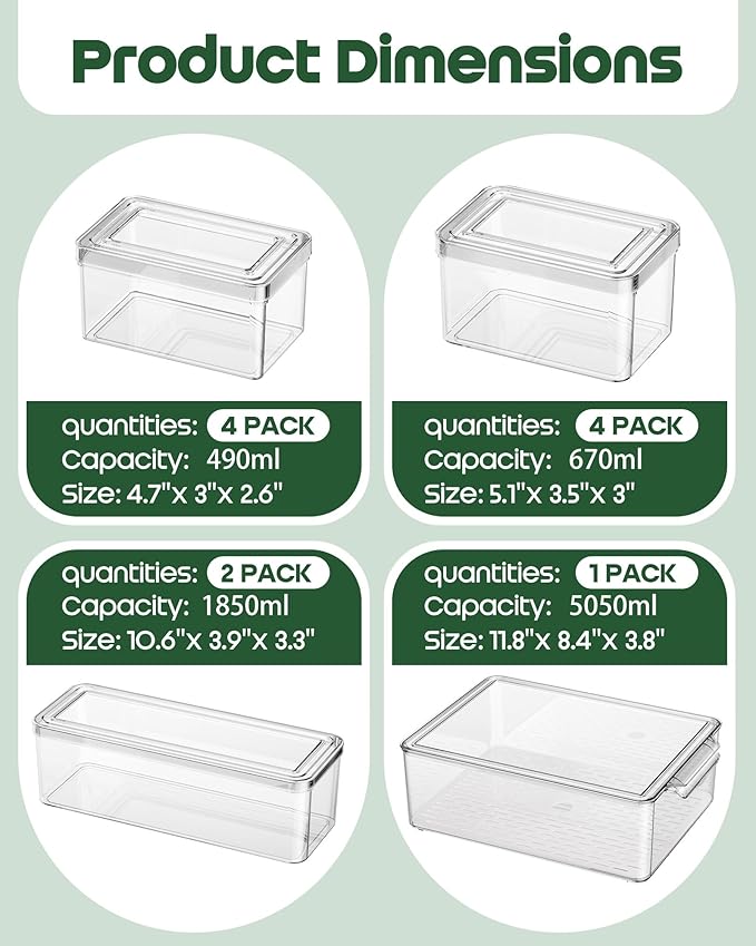 KEMETHY 11 Pack Refrigerator Organizers and Storage, Stackable Fridge Organizer Bins, BPA-Free Clear Plastic Fruit Storage Containers for Fridge, Kitchen, Fruits, Drinks, Produce, Vegetable