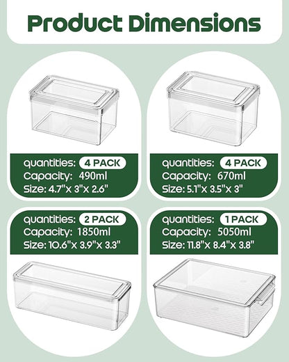 KEMETHY 11 Pack Refrigerator Organizers and Storage, Stackable Fridge Organizer Bins, BPA-Free Clear Plastic Fruit Storage Containers for Fridge, Kitchen, Fruits, Drinks, Produce, Vegetable