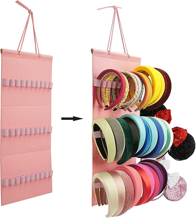 Hanging Headband Holder for Girls, Felt Headband Organizer Storage Holder - Pink