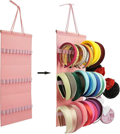 Hanging Headband Holder for Girls, Felt Headband Organizer Storage Holder - Pink