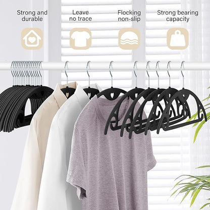 Velvet Hangers 30 Pack: Felt Clothes Hangers Heavy Duty Shirt Sweater Hangers No Shoulder Bump Non Slip Slim Thin Coat Hangers for Closet - Black/18 XL