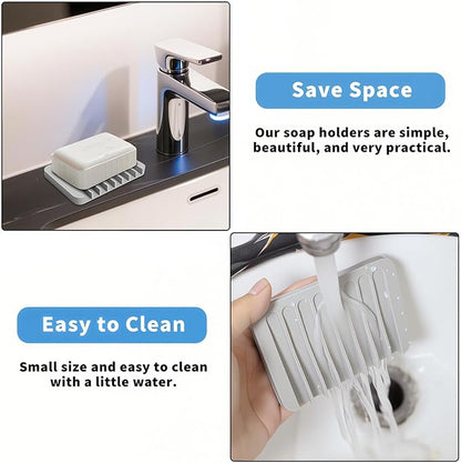 2Pcs Self Draining Soap Dishes, Soap Dish for Bathroom Sink, Premium Silicone Soap Holder, Bathroom, Kitchen, Sponges, Keep Soaps Bars Dry Clean, Extend Life Easy Clean Non - Slip Design