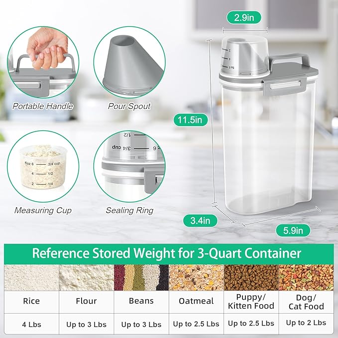 TBMax Rice Storage container 4 Lbs, Small Rice Dispenser with Measuring Cup, Cereal Containers Flour Bin, Kitchen Food Storage Container and Pantry Organizers, Pet Dog Cat Food Dispenser