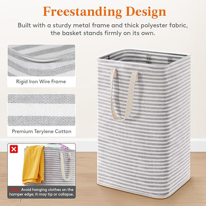 Lifewit 2 Packs Freestanding Clothes Hamper with Carry Handles, Large Tall Laundry Basket for Organization for Adults in Laundry Room Dorm Bedroom, Gray, 2 x 75L