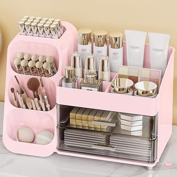 Anylady Large Capacity Makeup Organizer Countertop with Makeup Brush Holder for Vanity, Thickened Material, Bathroom Countertop Organizer Skin Care Perfumes Storage, Teen Girl Gifts for 13-25 Year