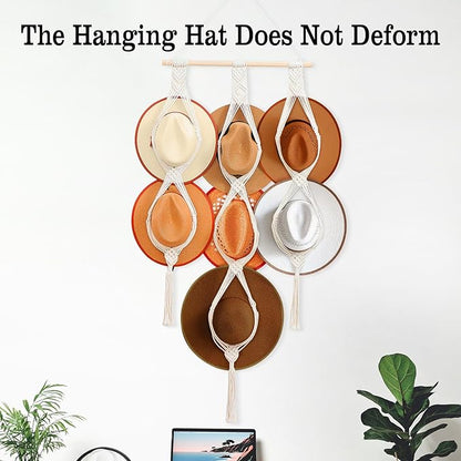 Bohemian Hat Holder Macrame Hat Hangers for Wall Holds 7 Hats