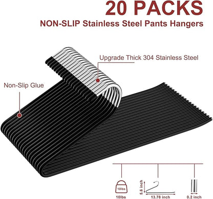 Stainless Steel Pants Hangers, SINYWAY 20 Pack 13.78in Non Slip Open Ended Metal Pants and Jeans Hanger for Men Women Space Saving Hangers for Pants for Closet Organizer for Jeans Trouser Slacks