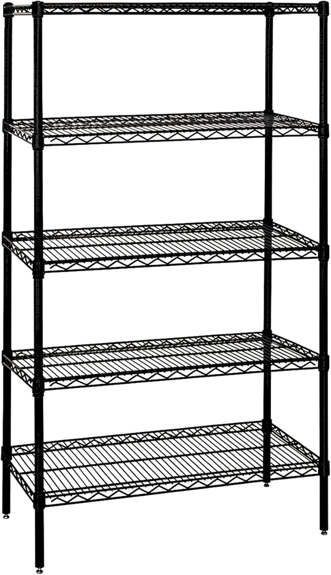 Quantum Storage Systems WR74-3672BK Starter Kit for 74" Height 4-Tier Wire Shelving Unit, Black Finish, 36" Width x 72" Length x 74" Height