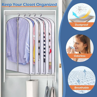 SLEEPING LAMB 40" Clear Garment Bags for Hanging Clothes Storage 4" Gusseted Suit Bags for Closet Storage Coat Cover for Shirts, Sweaters, Jackets (5 Packs)
