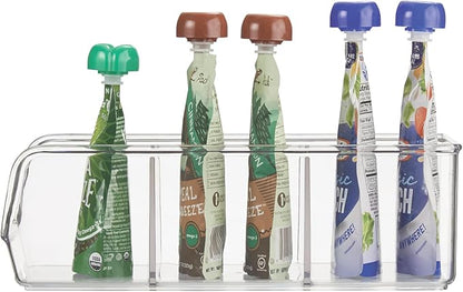 iDesign Stackable 3-Section Divided Storage Bin for Pantry, Fridge, or Cabinet - Set of 4 - Clear