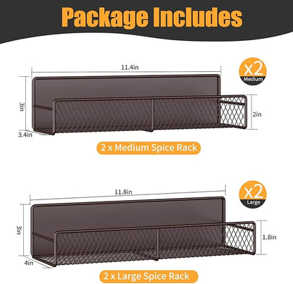 DTUQYX Magnetic Spice Rack for Refrigerator, 4 Pack 100% Metal Strong Magnet Fridge Shelves, Space Saving Spice Organizer, No Drilling Moveable Home Kitchen Laundry Room Storage Organization, Brown