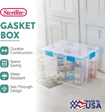Sterilite 16-Pack Gasket Box, Weather-Resistant Storage Bins with Latching Lids, 80 Quart - Heavy-Duty Organizing Containers for Closet, Bathroom, and Office