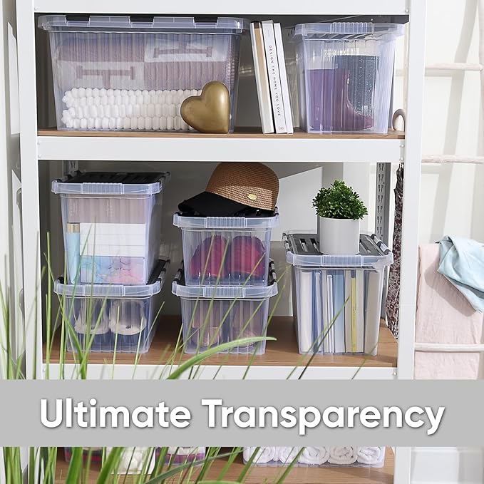 Superio Clear Storage Bin with attached Lid, 27.5 Quart Storage Box with Hinged lid